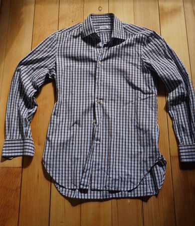Herren Hemd Kiton kariert blau/braun langarm