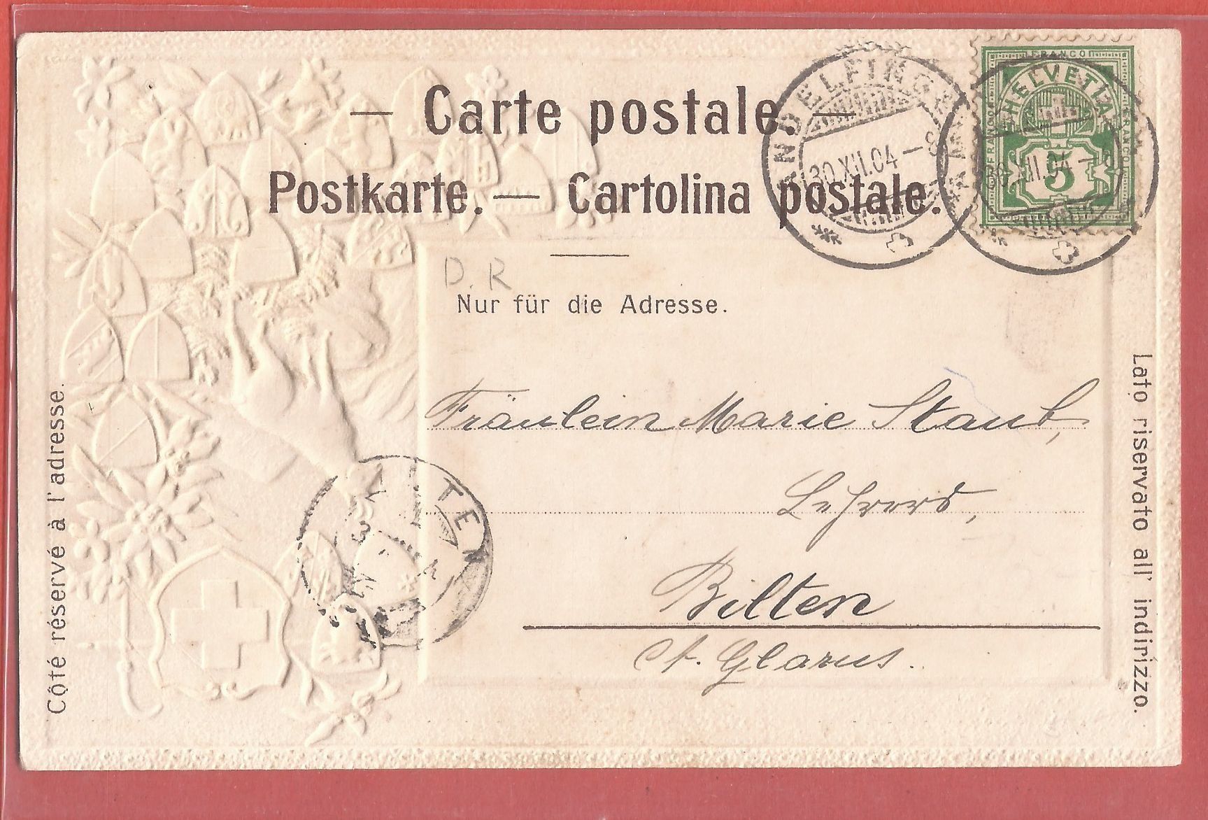 Cartoline postali: Andelfingen - Prägekarte 1904 – Usato da Fislisbach venduto da Porano 1