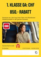 CHF 850.- Gutschein für SBB GA der 1. Klasse
