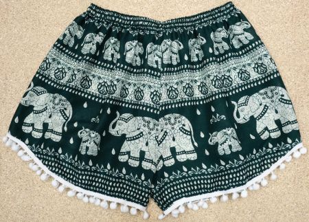 Shorts kurze Elefanten Hose aus Viskose mit Pompons
