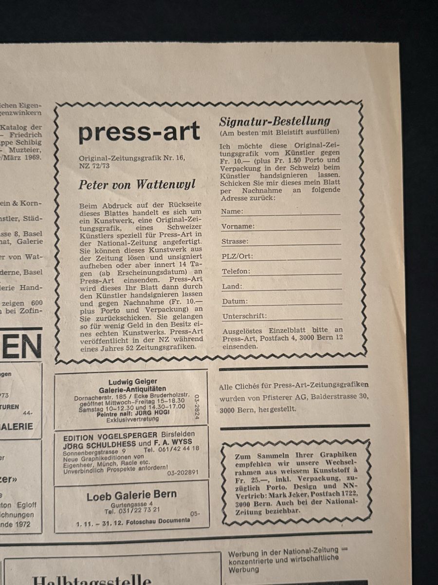 Grafica & Litografie: Peter von Wattenwyl - PRESS ART – Usato da Solothurn venduto da NUVICO 5