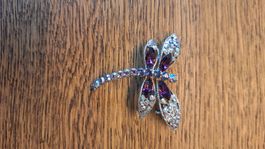 Wunderschöne Libellen Brosche mit lila Strass-Steinen ✨