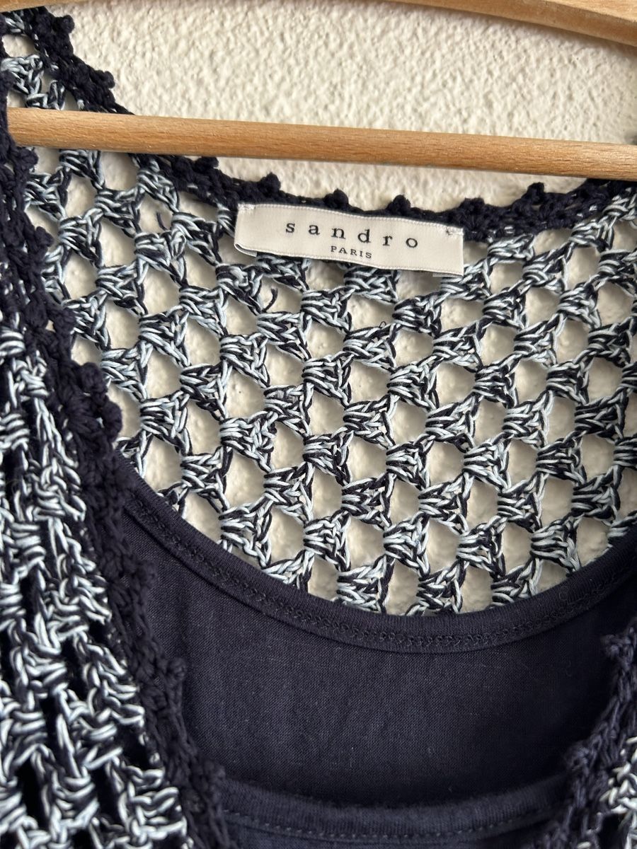 Sandro Vestiti: Robe Sandro Paris, crochet noir et bleu, taille 1 – Nuovo (secondo la descrizione) da Morges venduto da cat_6cm9 1