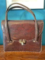 1970s Make 30s Vintage snakeskin exotic leather handbag brow