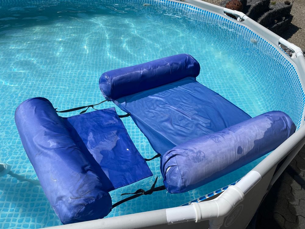 Aufblasbarer Poolschwimmer 2er-Set – 4-in-1 Wasser Hängematte, Sattel, Lounge & Matratze – Mit Pumpe