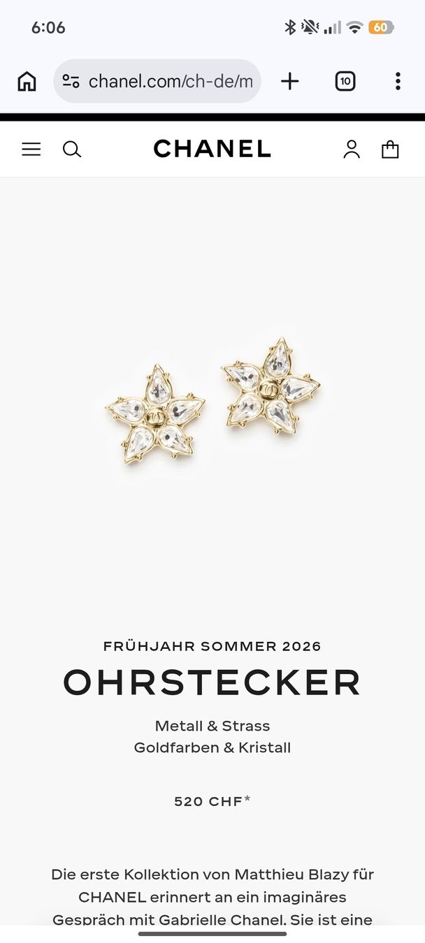 Chanel Ohrringe & -stecker: CHANEL Ohrstecker by MATTHIEU BLAZY FS 2026 – Neu (gemäss Beschreibung) aus Erlenbach ZH von nlh 5