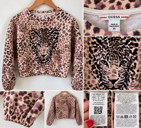 Crop sweat-shirt GUESS léopard – T. XS – Neuf jamais porté