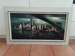 George Campbell Ölbild, Landschaft New York Brooklyn Bridge