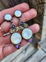 Vintage Ohrringe mit Perlmutt und Edelsteinen 925 Silber