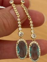 Luxus Elegante Zirkonia Ohrstecker Farbe:Gold / Hellblau