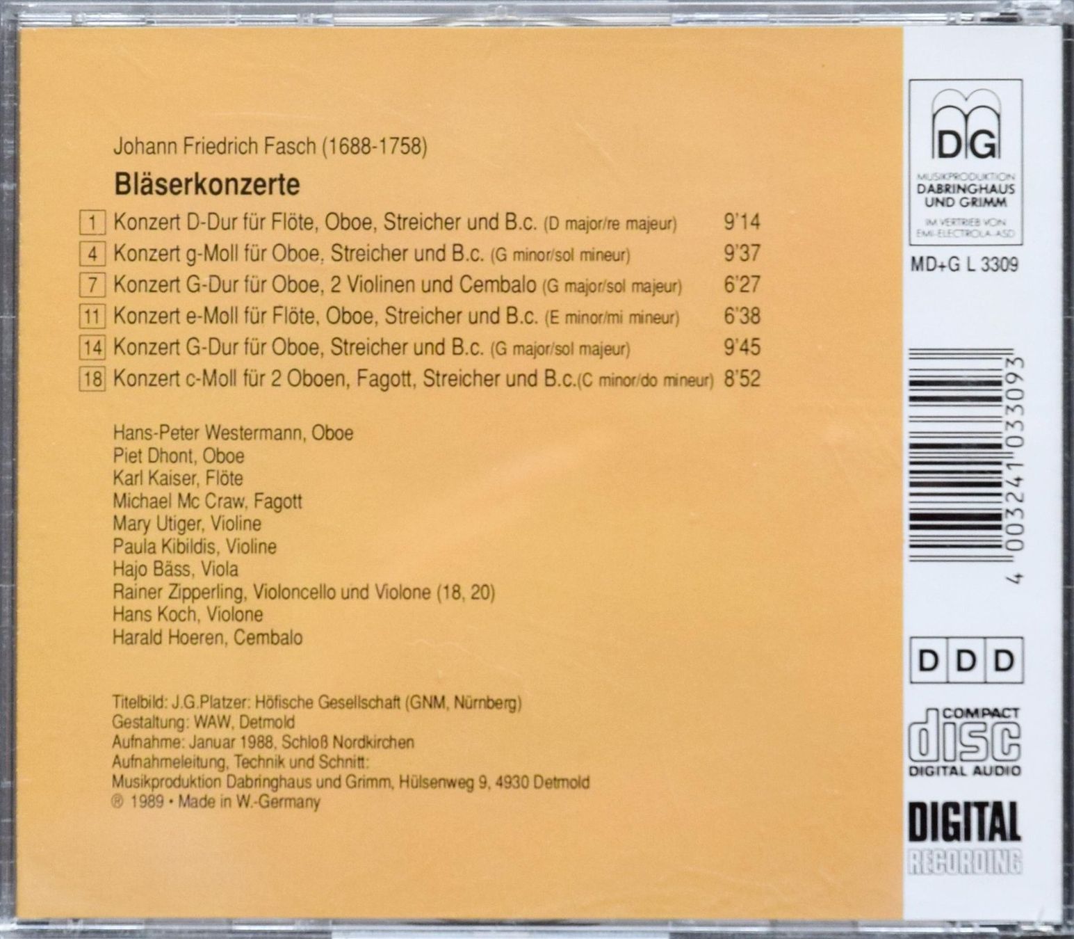 CD: Johann Friedrich Fasch: Bläserkonzerte -  CD – Usato da Niederhelfenschwil venduto da Rol9527 1