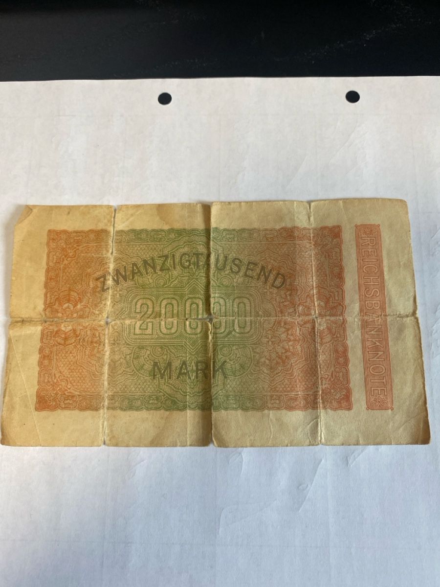 Banknoten: 20000 Mark Reichsbanknote 1923 zerknickt – Gebraucht aus Mörschwil von Marcel4201 1