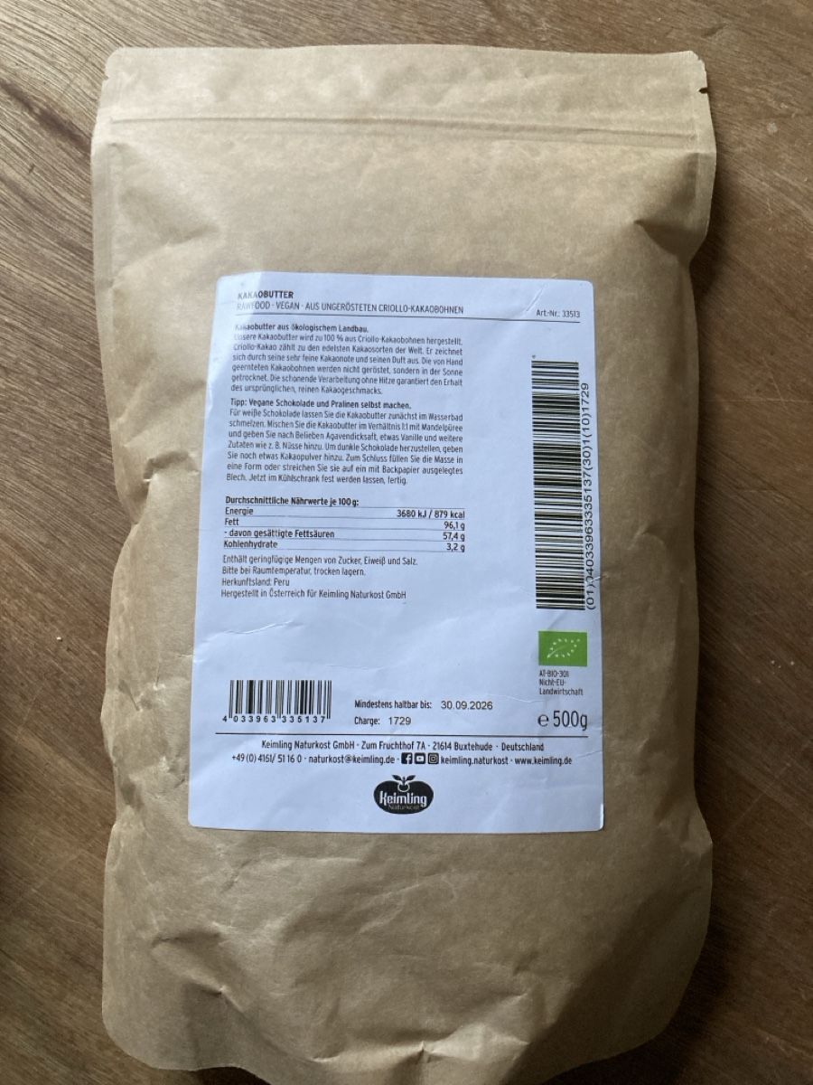 Cibi & Specialità: Kakaobutter Rohkost – Nuovo e nell'imballaggio originale da Spiez venduto da Mardo 1