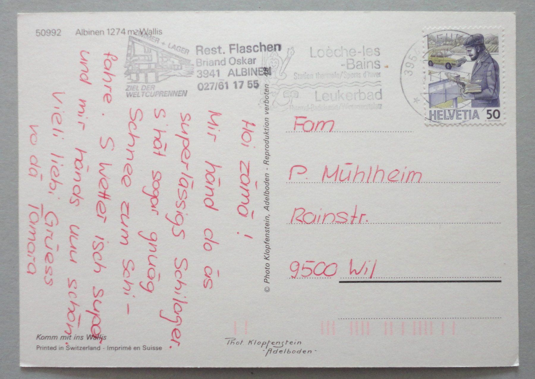 Cartoline postali: Albinen 1274 m – Usato da Fétigny venduto da Billy2miny 1