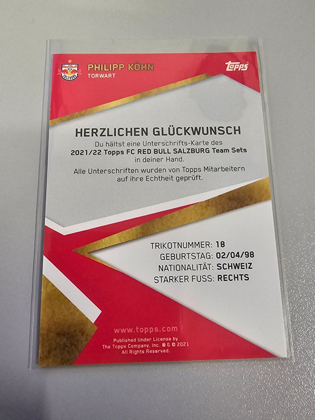 Topps Sammelbilder & Trading cards: 2021/22 Phillipp Köhn autograph RB Salzburg – Gebraucht aus Arth von Web_air1 1