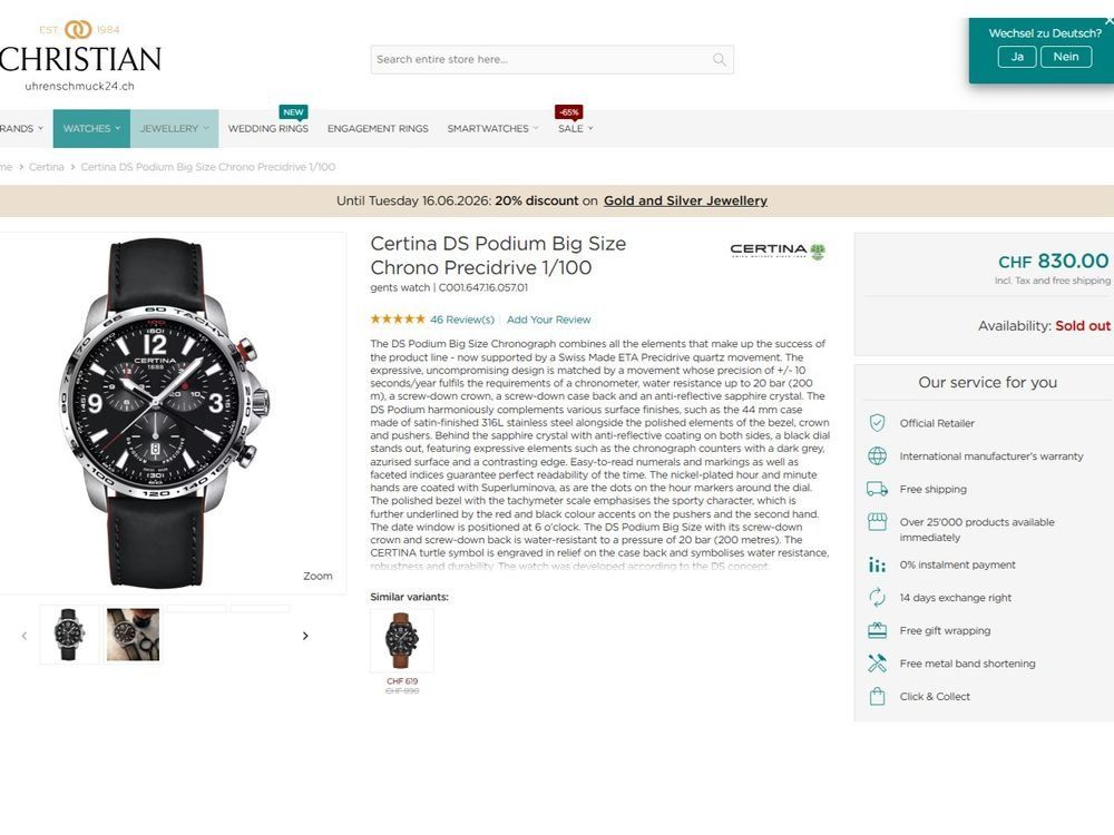 Certina Orologi: Certina DS Podium Big Size Chrono Precidrive – Nuovo e nell'imballaggio originale da Rümlang venduto da oscar8353 5