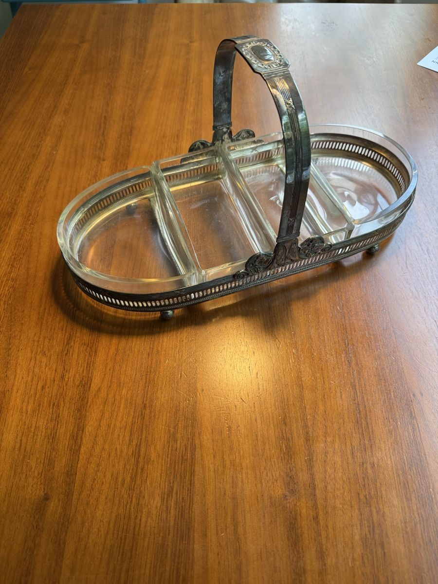 Piatti di portata: Antikes Silbertablett, Glas-Schale, 4 Fächer, Vintage  – Usato da Zürich venduto da RicBor 1