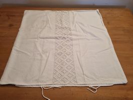 Weisses Leinentuch/Kissenbezug mit Häkelspitze, Vintage