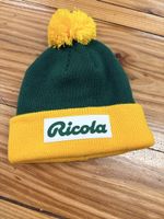 Bonnet Ricola d'hiver en laine—vert et jaune, comme neuf!