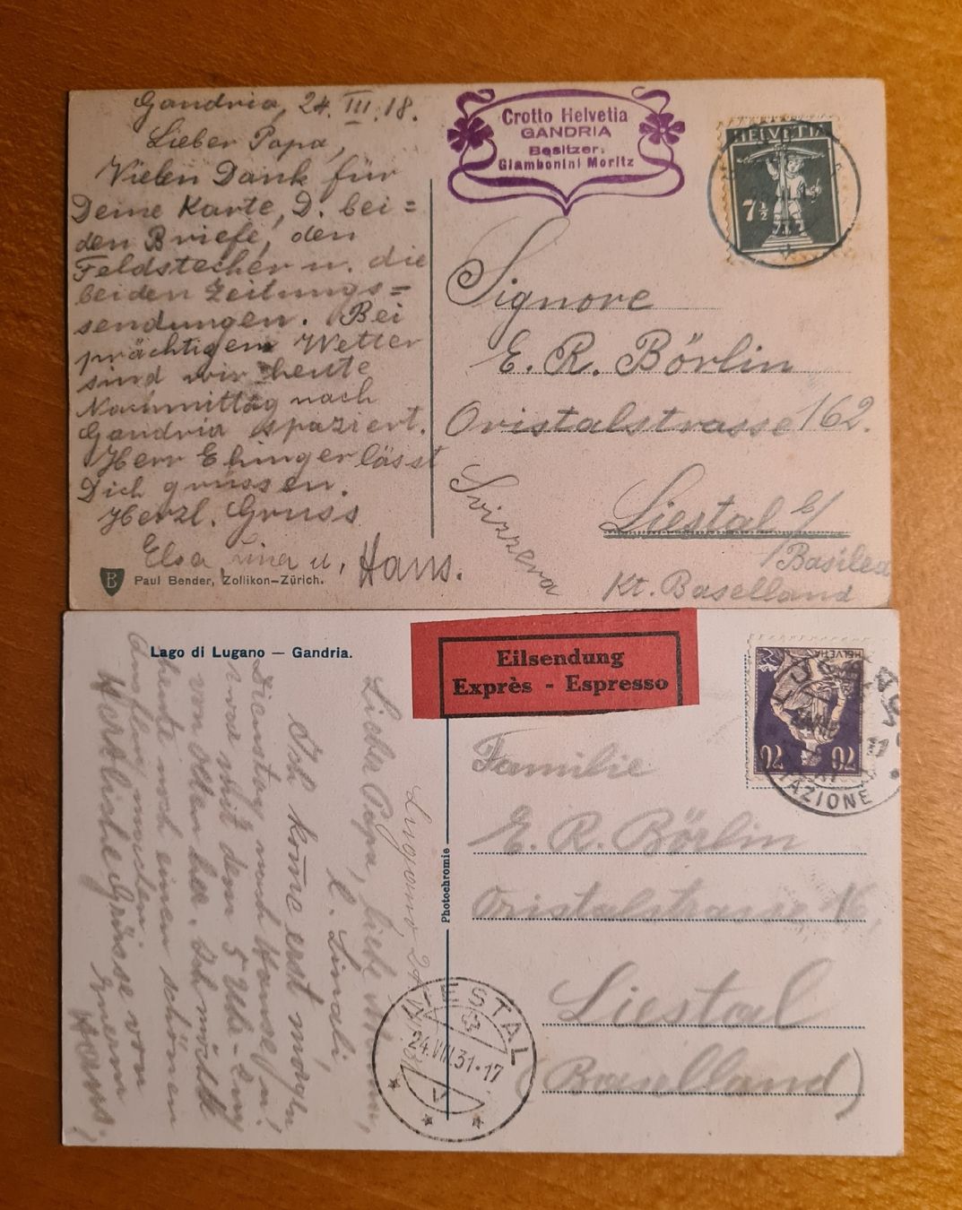Cartoline postali: Gandria 1918 und 1931 – Usato da Ebikon venduto da Donar50 1