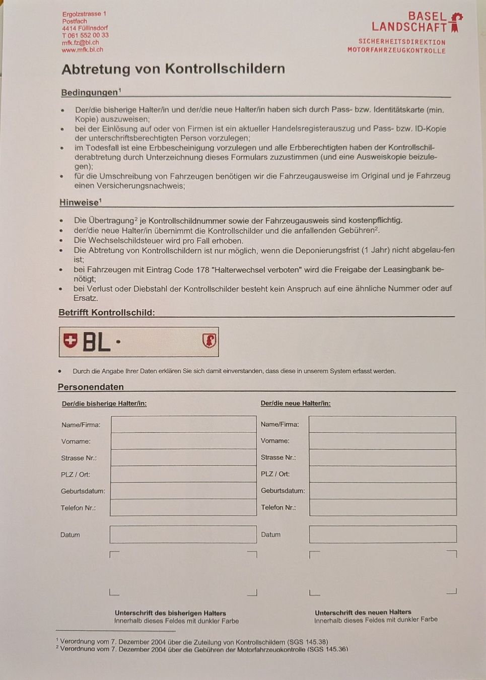 Schilder: Kontrollschild BL 1619 – Gebraucht aus Aesch BL von Charles2018 1