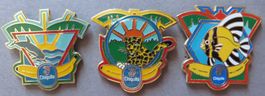 PIN SET VON 3 PINS CHIQUITA BANANEN, DELPHIN LEOPARD FISCH