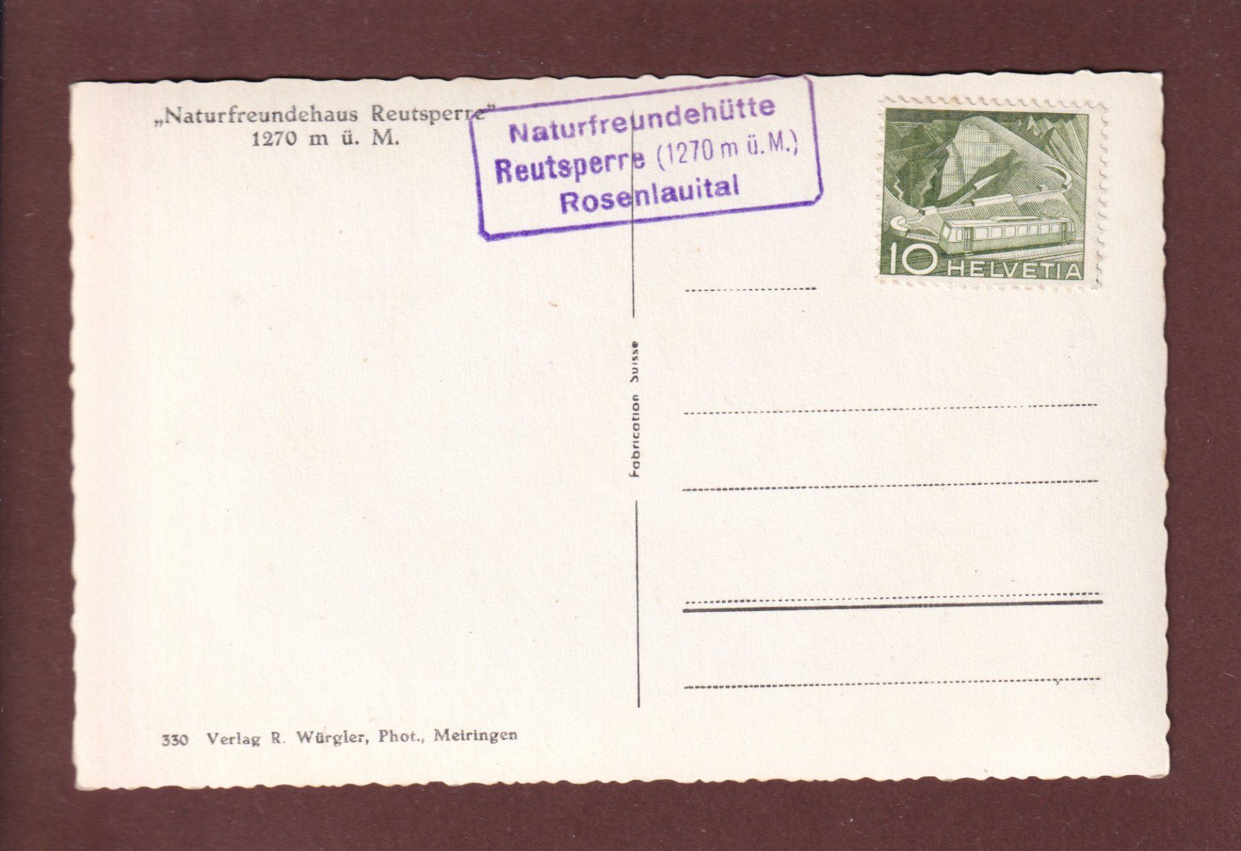 Cartoline postali: Naturfreundehaus REUTSPERRE – Usato da Pully venduto da nicecards 1