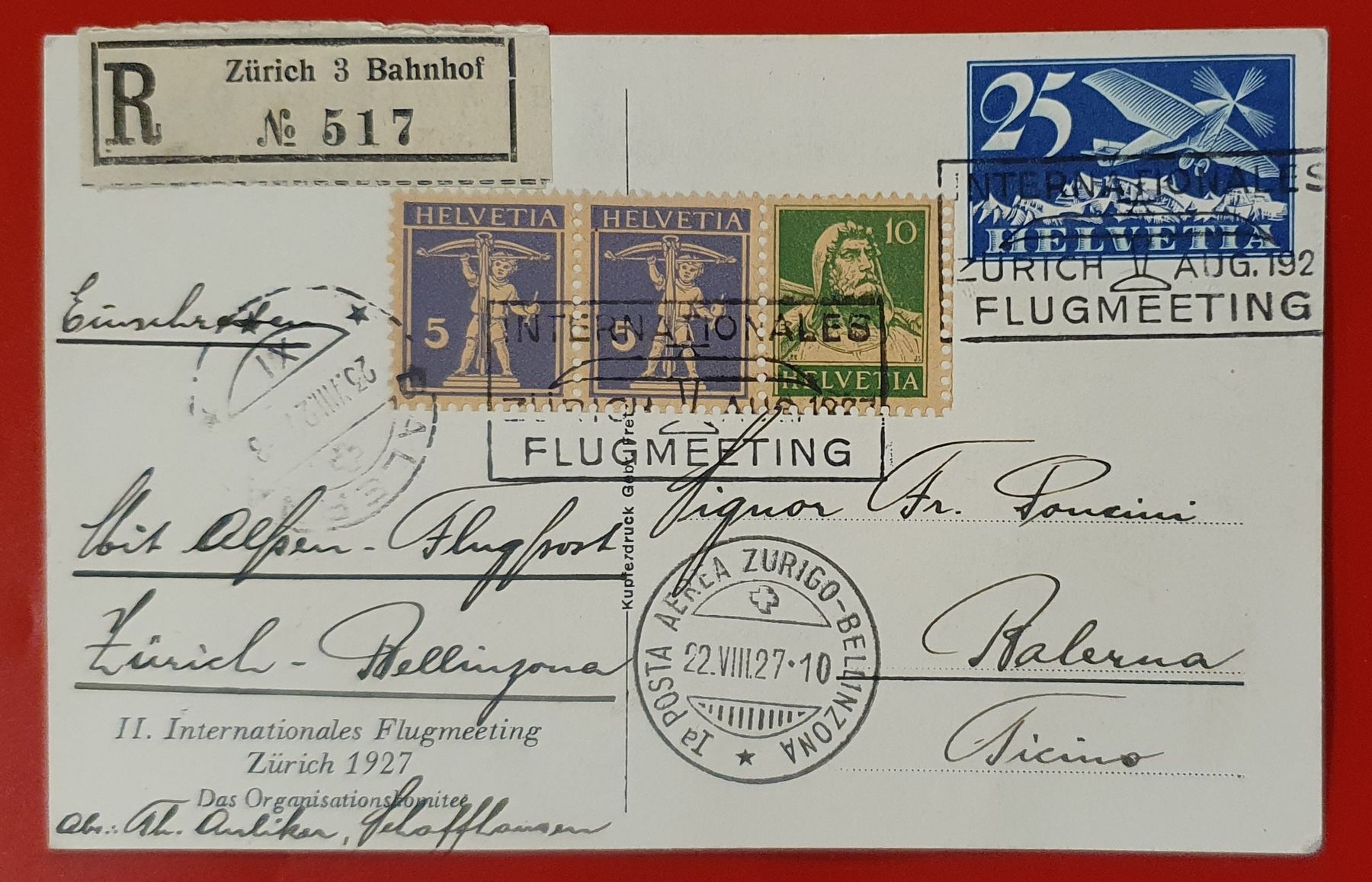 Tutti i francobolli: 2 Flugpostkarte 1927 – Usato da Kreuzlingen venduto da Rschweiz1 1