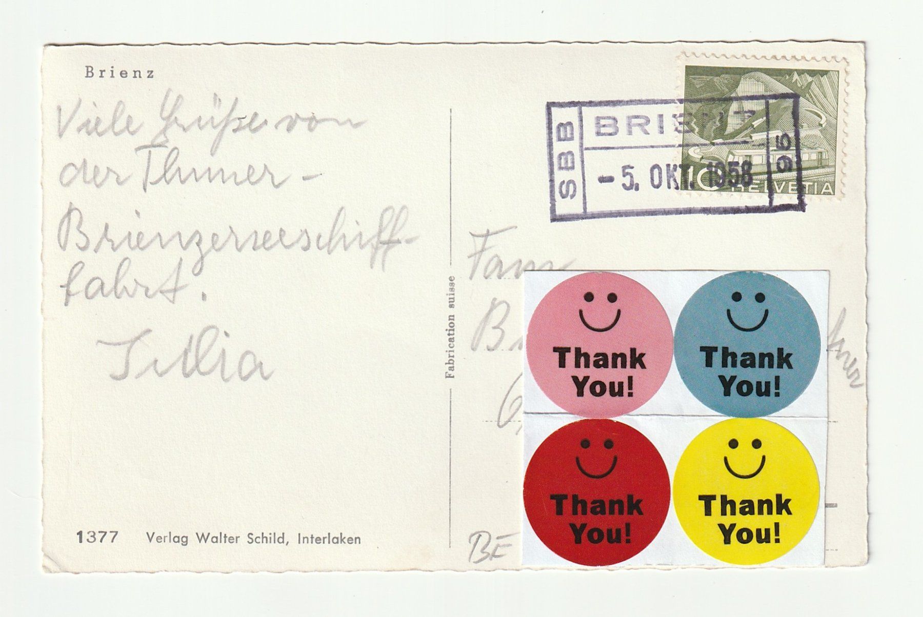 Cartoline postali: Ansichtskarte Brienz See und Kirche 1958 – Usato da St. Gallen venduto da Ricardo_Deals 1