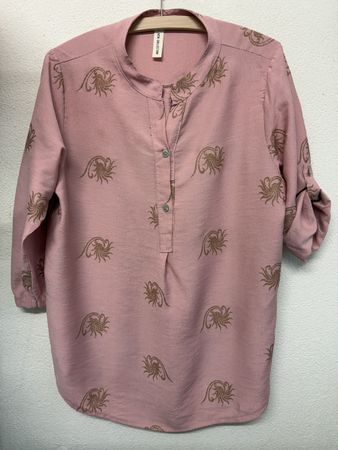 Leinenstruktur Bluse mit Gold Elementen, Grösse XL