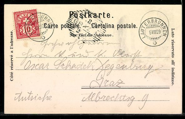 Cartoline postali: Litho Lauterbrunnen, Dorf mit Wasserfall – Usato da Berlin venduto da bartko-reher 1