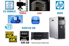 HP Z620 XEON E5-2680v2 10c  K4000 64GB 500 SSD 2TB HD Win11