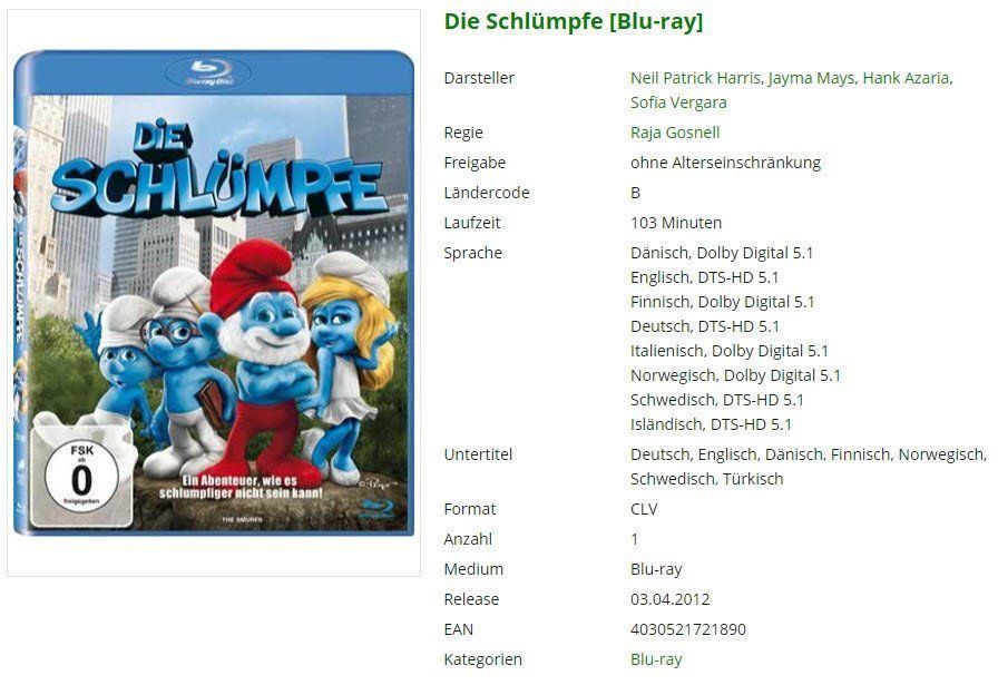 Alle DVDs: Die Schlümpfe [Blu-ray] – Gebraucht aus Buchrain von Sssschaller