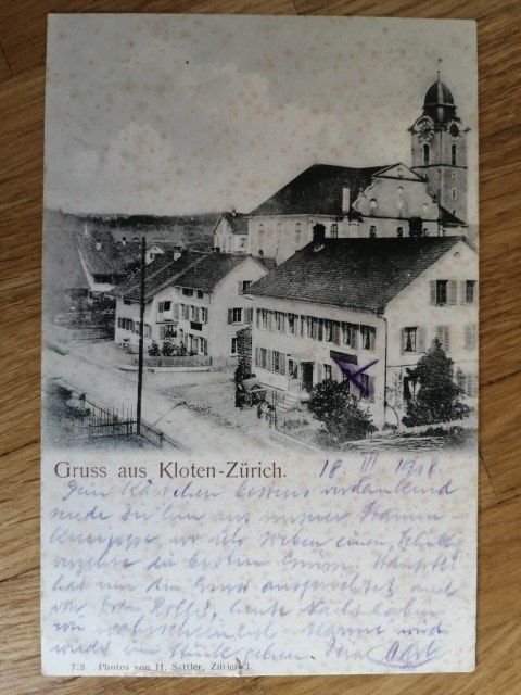 Cartoline postali: Antike Ansichtskarte Kloten 1918 – Usato da Aesch BL venduto da Opirol