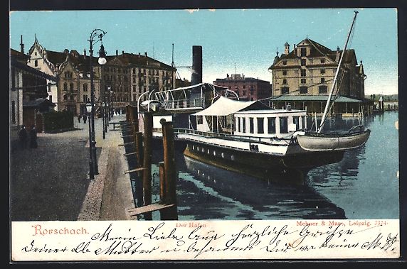 Cartoline postali: AK Rorschach, Dampfer im Hafen, 1904 – Usato da Berlin venduto da bartko-reher