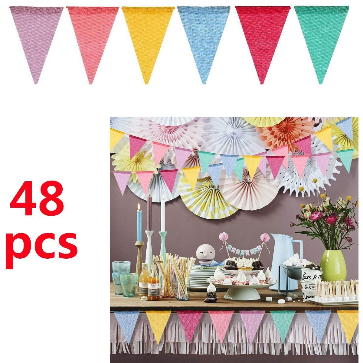 Bandiere: Banner mit 48pcs Dreieck Flaggen Deko – Nuovo (secondo la descrizione) da Thun venduto da onlino