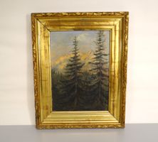 Bezauberndes Ölgemälde Tannen vor Bergkulisse Schweiz (S354)