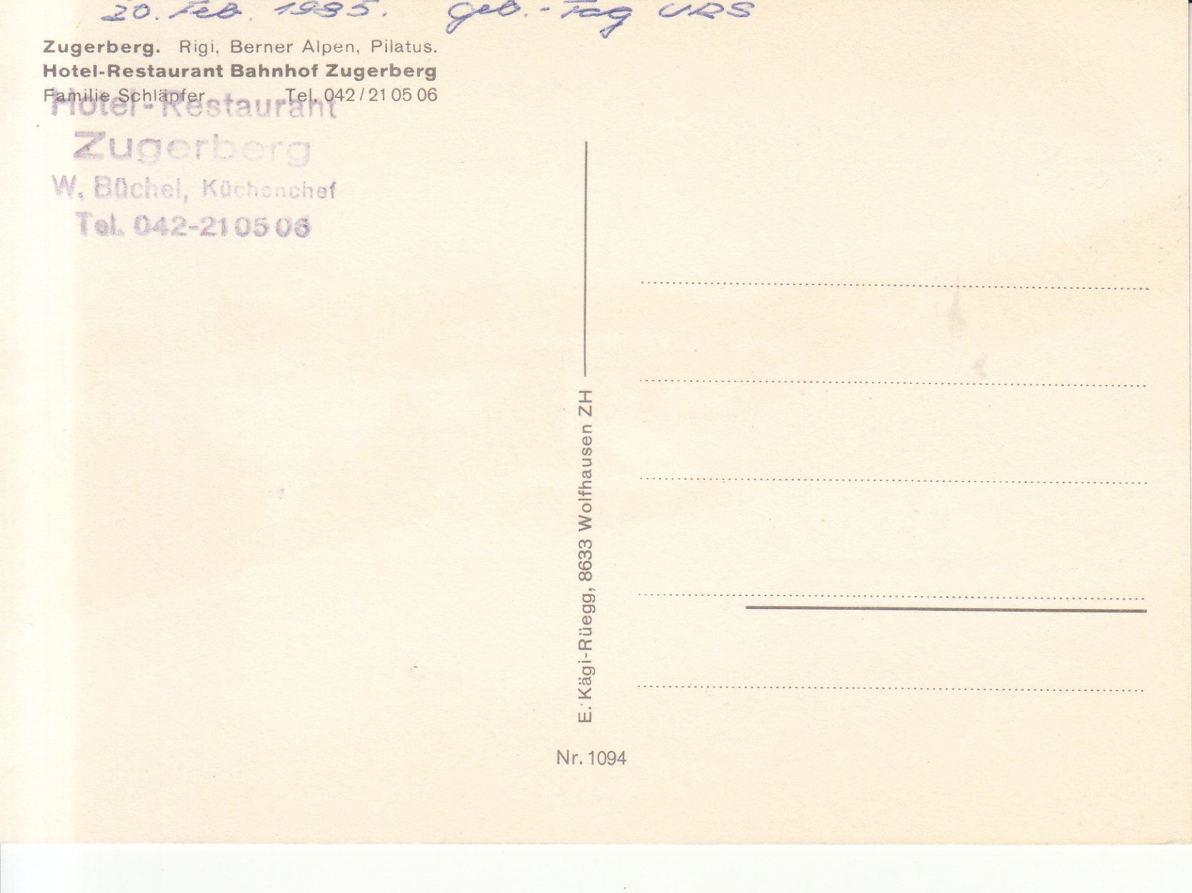 Cartoline postali: Zugerberg 1985 – Usato da Bürglen TG venduto da StampGraf 1