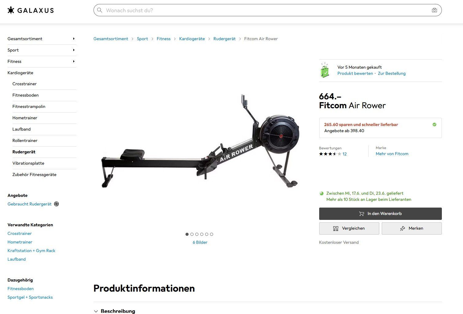 Hometrainer: Fitcom Air Rower Rudergerät – Usato da Regensdorf venduto da ruediger999 8
