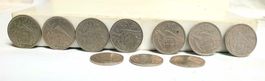10 Münzen Spanien 7 x50 PTAS + 3 x 25 PTAS von 1957