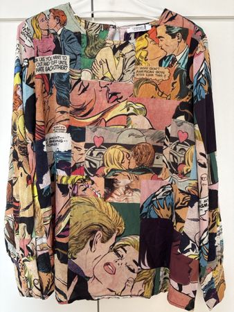 Bluse UNBREAK.IT bunt Comic-Print Seide Grösse S neuwertig