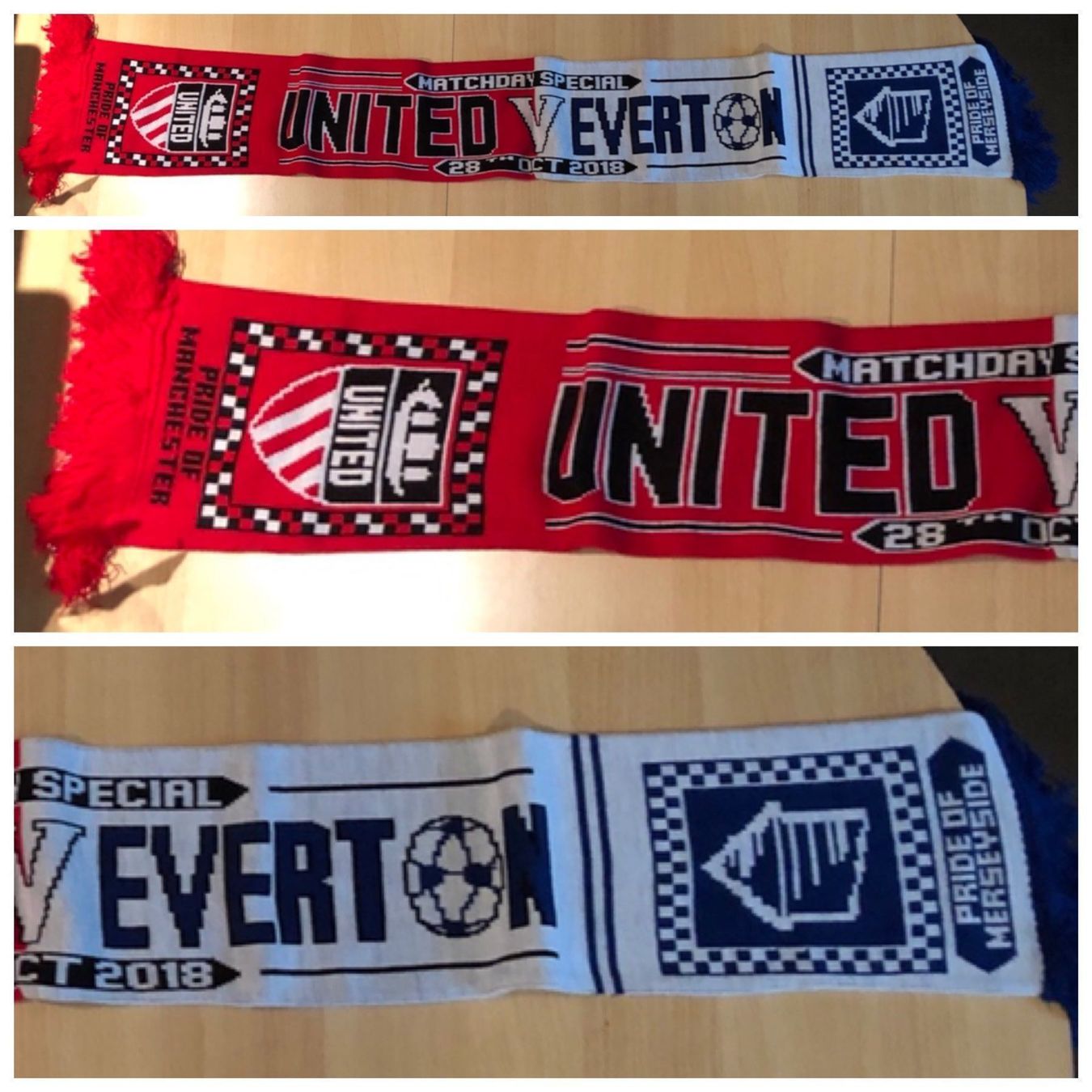 Manchester United Canottiere & Pantaloni: 1x écharpe Manchester United VS Everton 2018 – Usato da Oron-la-Ville venduto da W.XIX