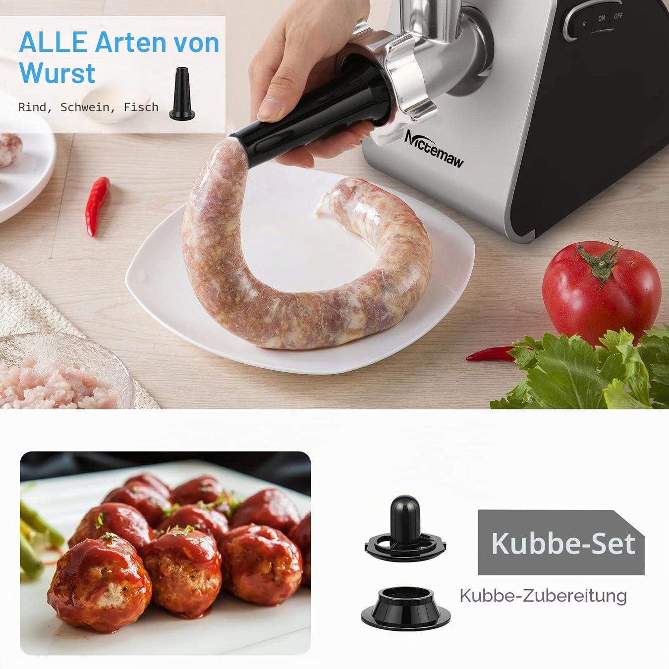 Appareils de cuisine: Fleischwolf Hackfleischmaschine Edelstahl mit Aufsätzen – Neuf avec emballage d'origine à Zürich par NovaDen 3