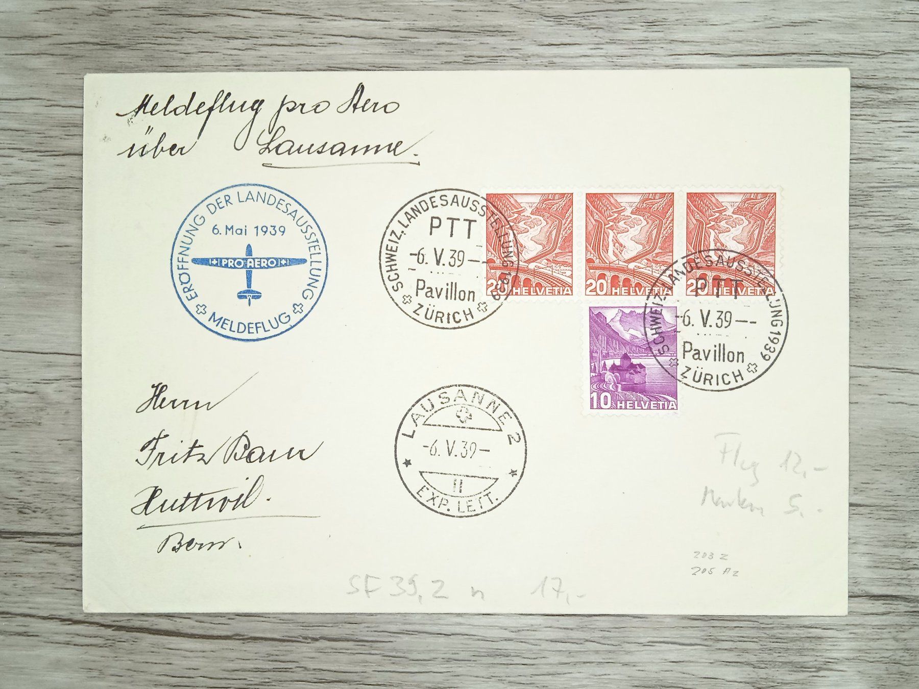 Tutti i francobolli: TR82 Enveloppe + Timbre Suisse 1939 – Usato da Cousset venduto da Patrick_Collections