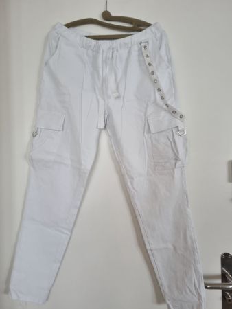 Baumwolle Cargohose Gummibund L weiss NEU