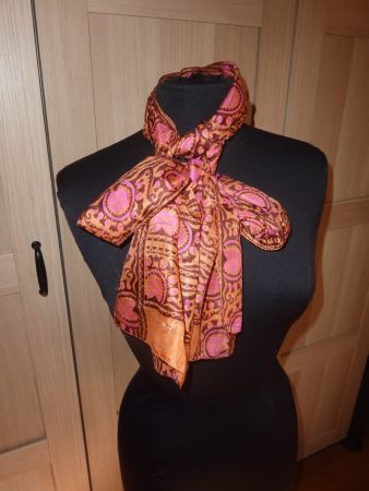 foulard rectangulaire en soie orange marron rose pour femme