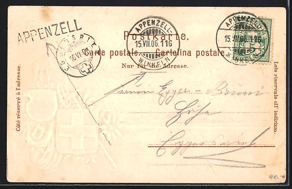 Cartoline postali: Litho Appenzell, Ortsansicht mit Wappen – Usato da Berlin venduto da bartko-reher 1