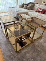 Designer Couchtisch Gold Modular mit Glas und Spiegelglas