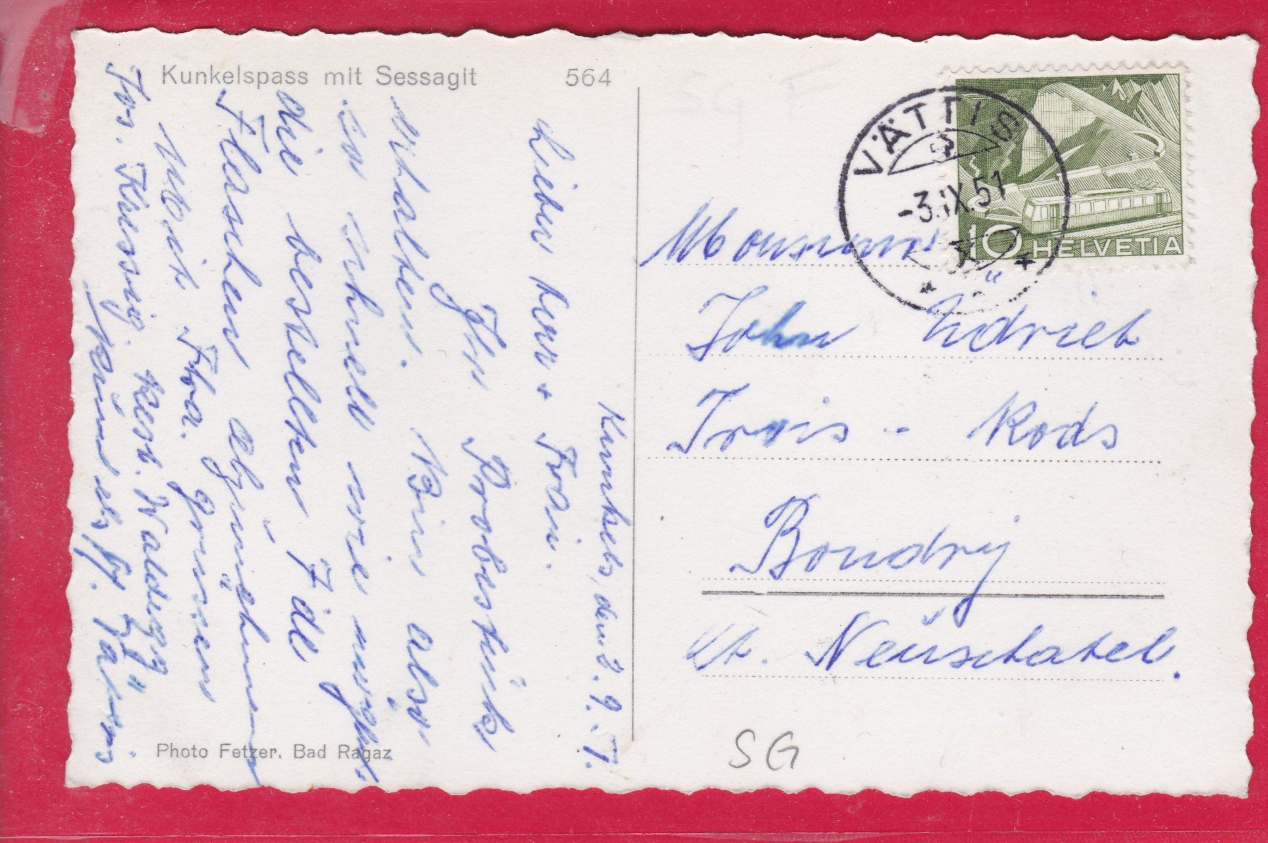 Cartoline postali: KUNKELSPASS MIT SESSAGIT, 3.9.1951 – Usato da Oberrieden venduto da Gebirgsstelze 1