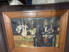 Tableau ancien avec cadre en bois style historique